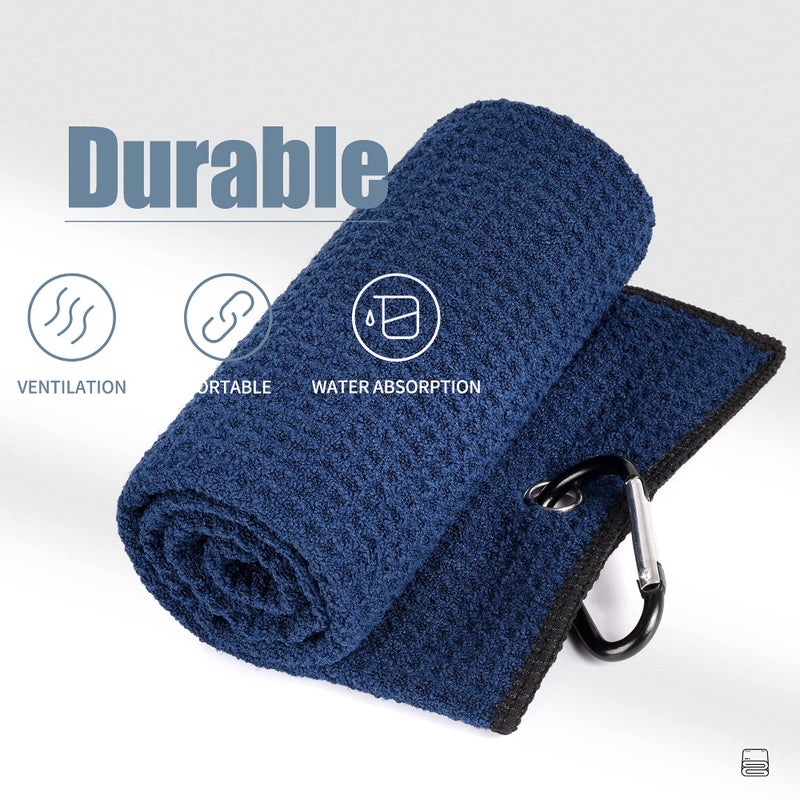 Mile High Life Golf Towels - Microfiber Waffle Pattern Tri-fold, Brush Tool Kit with Club Groove Cleaner with Retractable Cord and Clip, for Men Women, Golf Gift (Navy Towel+Black Brush) - Image 2